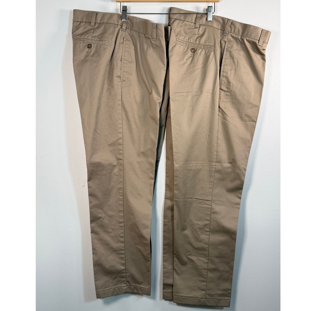 Lands End Bundle Men 34x30 Chino Pants Khaki Tan Flat Frnt‎ Straight Cotton Blnd